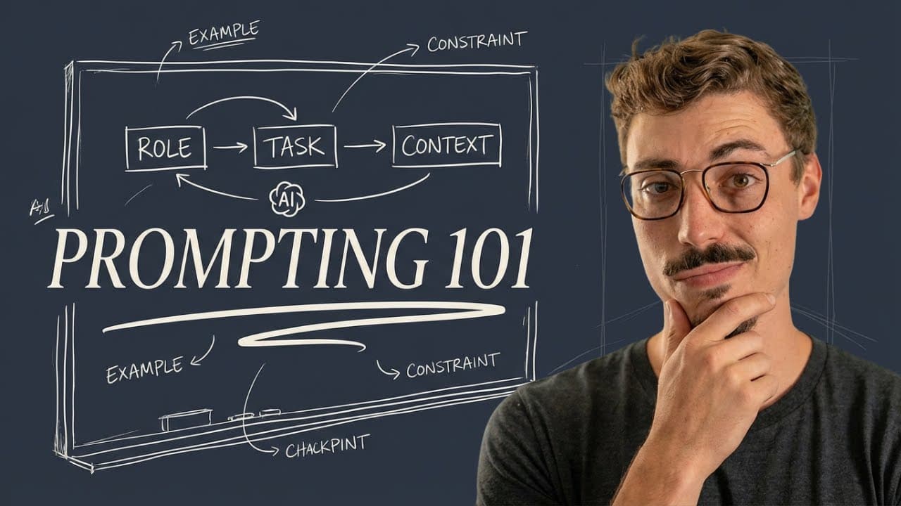 Matthew Esposito beside a Prompting 101 chalkboard