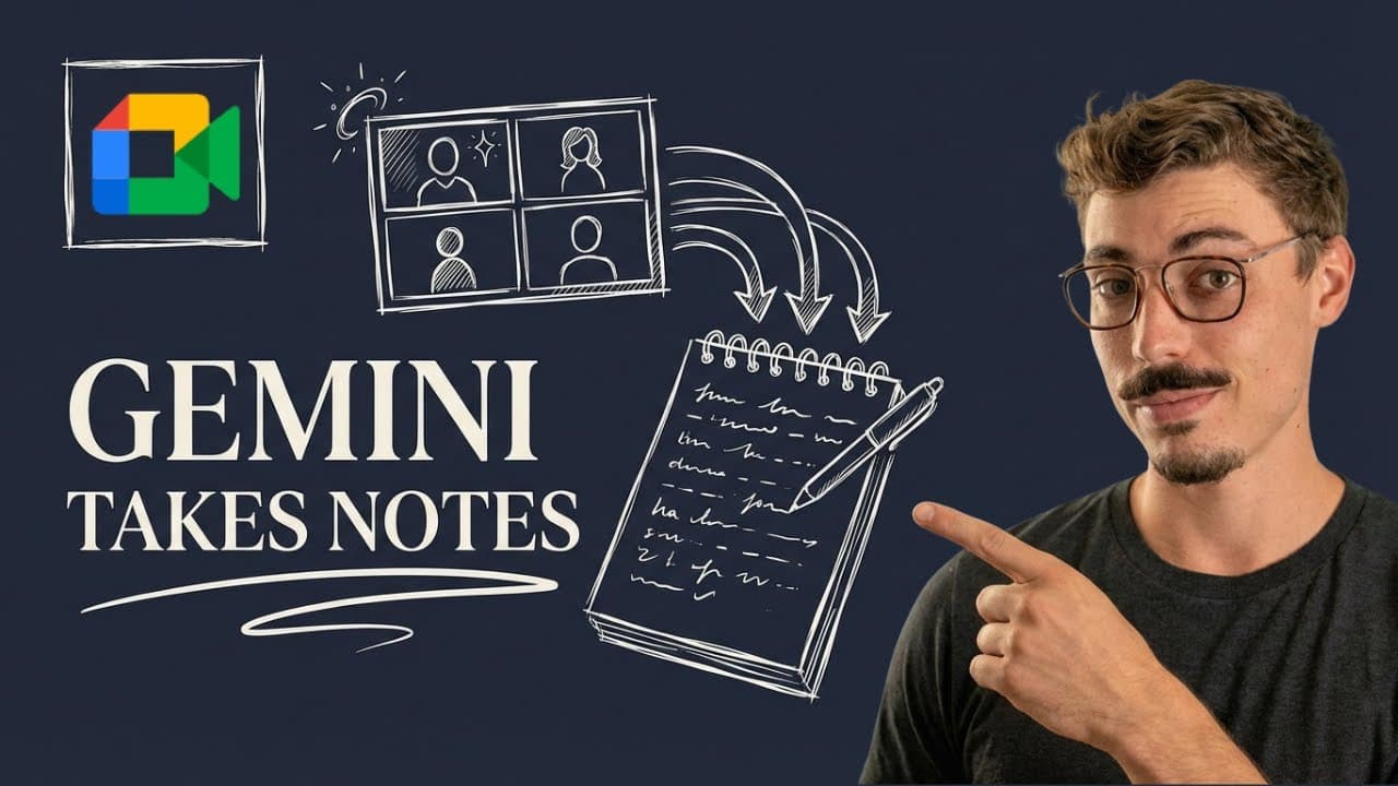 Matthew Esposito beside a Gemini meeting-notes chalkboard