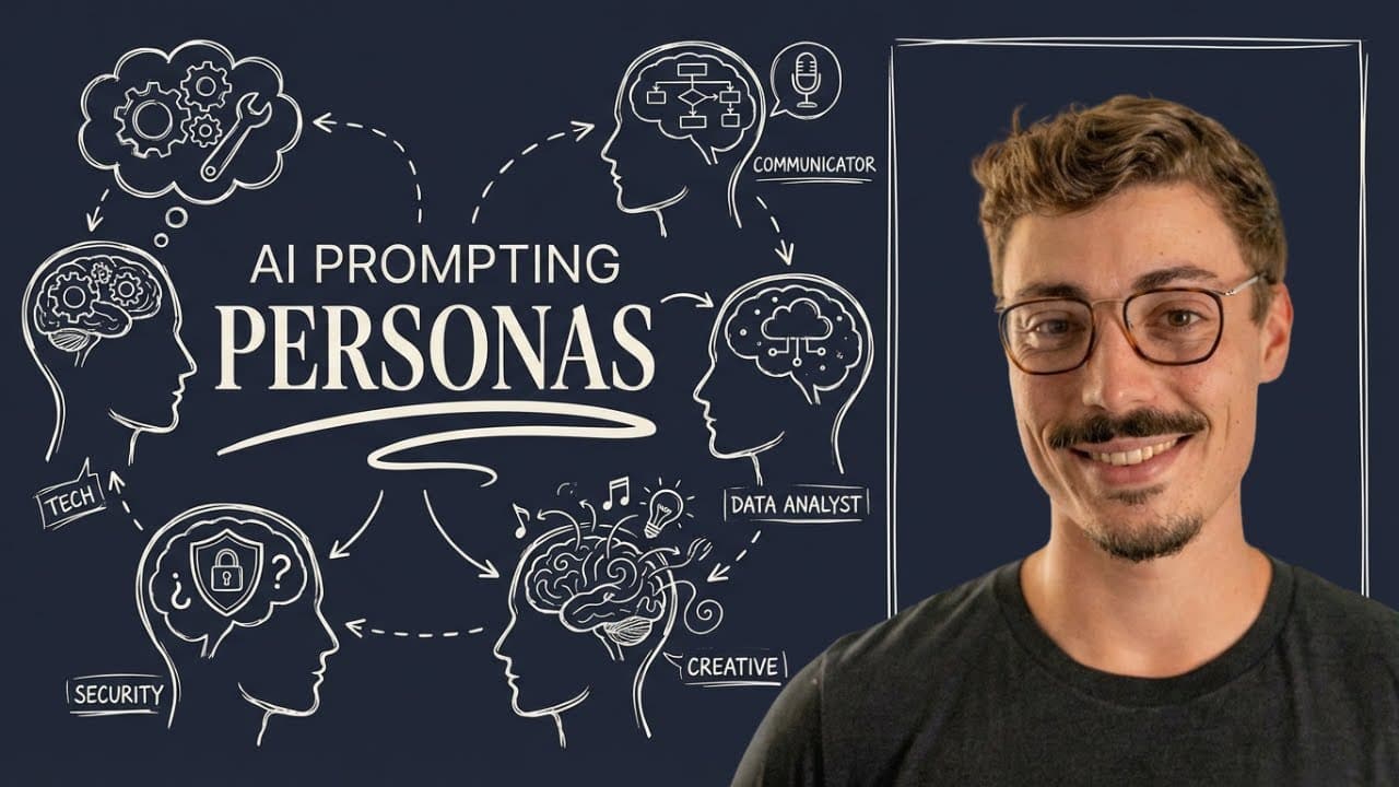Matthew Esposito beside an AI personas chalkboard