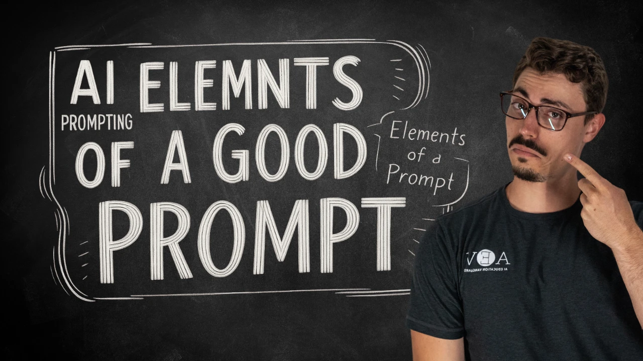 Infographic showing the 5 essential elements of effective AI prompts with examples of clear and specific prompt writing techniques